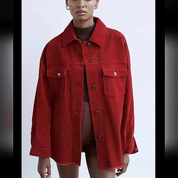Zara Red Corduroy Shacket s - Picture 1 of 8
